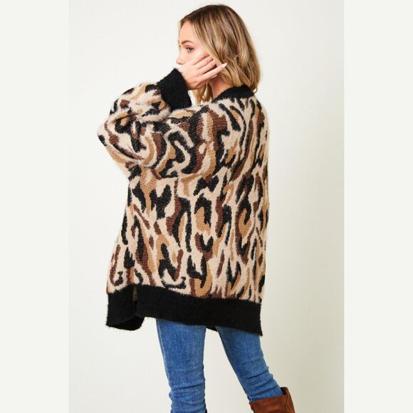 ON BLUE Fuzzy Knit Leopard Print Cardigan - Picture 8 of 10